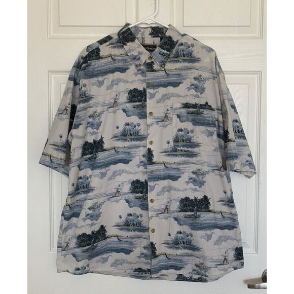 Field and Stream Men’s XL Shirt Button Cotton Fishing Scene Short Sleeve Shirt - Picture 1 of 5
